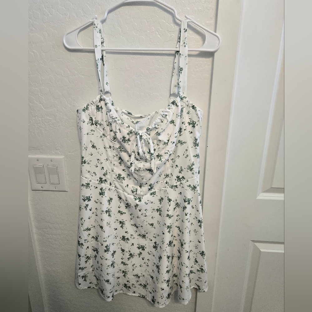Floral White and Green Dress